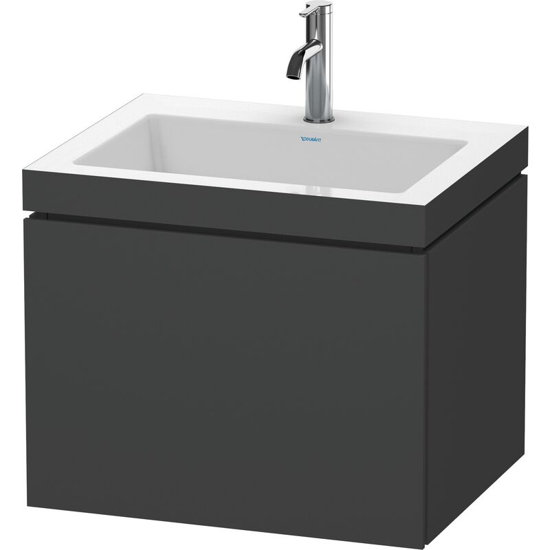 

Lavabo para muebles Duravit L-Cube c-bonded con base, colgante, 60x48 cm, 1 extraíble, sin rebosadero, 1 agujero para grifo, color: Grafito Mate