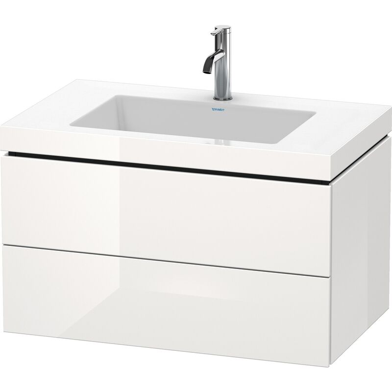 

Lavabo para muebles Duravit L-Cube c-bonded con base, colgante, 80x48 cm, 2 cajones, sin rebosadero, 1 agujero para grifo, color: Laca blanca de alto