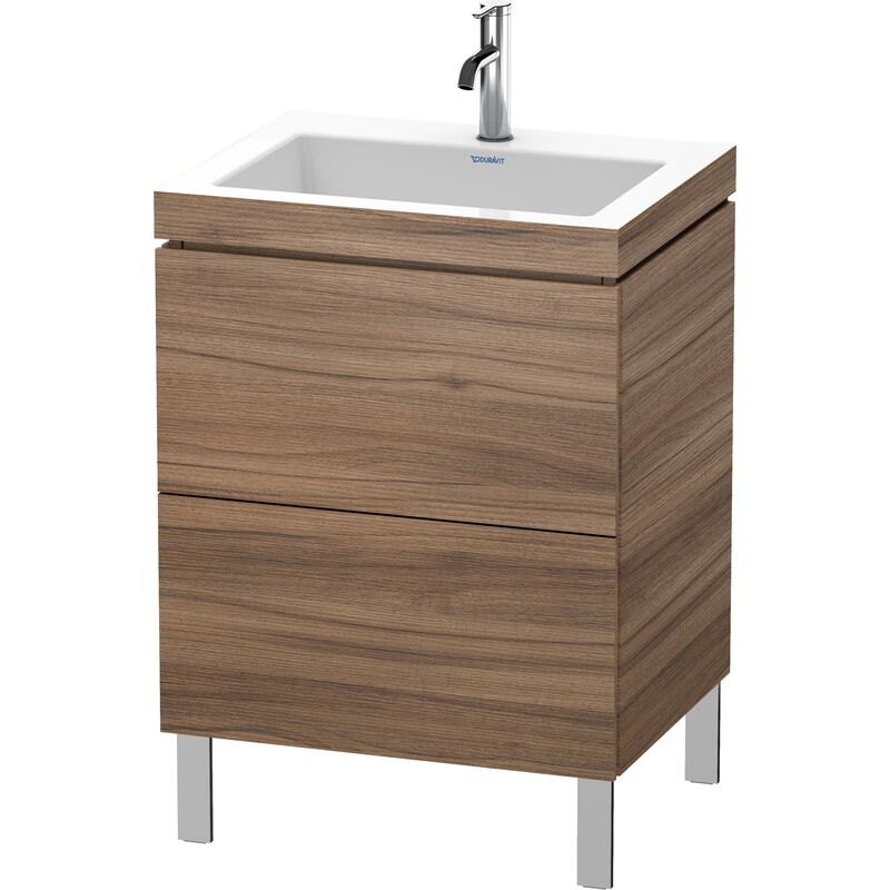 

Lavabo para muebles Duravit L-Cube c-bonded con base de pie, 60x48 cm, 2 extraíbles, sin rebosadero, 1 agujero para grifo, color: Nogal natural