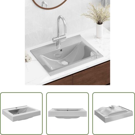Lavabo plateado -  Lavabo con rebosadero cerámica plateado 60x46x16 cm