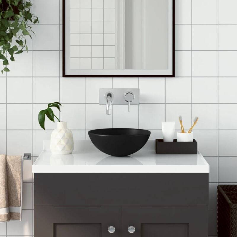 Lavabo à poser Lavabo Vasque salle de bain Céramique Noir mat Rond
