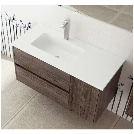 Lavabo pour meuble de salle de bains avec vasque déportée pour meuble de 60cm en résine à charge minérale SOLID SURFACE. Différentes tailles et couleurs