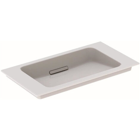 Lavabo pour meuble Geberit ONE sortie horizontale, compact, 75x40cm, sans troude robinetterie, trop-plein dissimulé, blanc, KeraTect, blanc brillant