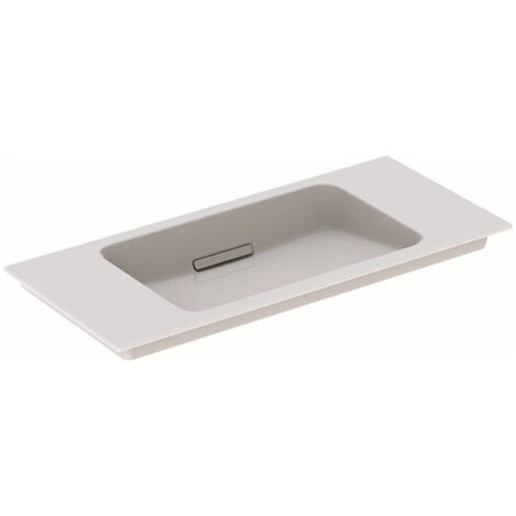 Lavabo pour meuble Geberit ONE sortie horizontale, compact, 90x40cm, sans troude robinetterie, trop-plein dissimulé, blanc, KeraTect, blanc brillant