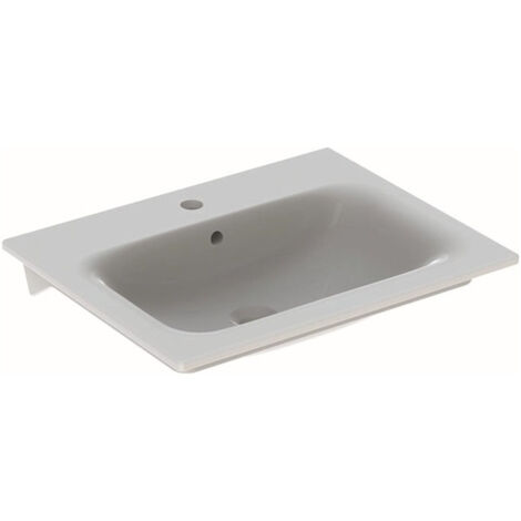 Lavabo pour meuble Geberit Renova Plan, 60x48cm, troude robinetterie au centre, Blanc