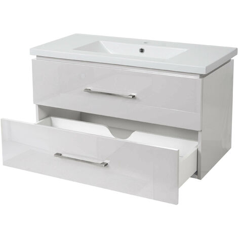 Lavabo Premium + meuble sous-lavabo HWC-D16, lavabo, brillant 90cm - blanc