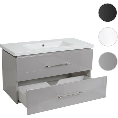 Lavabo Premium + meuble sous-lavabo HWC-D16, lavabo, brillant 90cm - noir