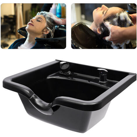 Lavabo professionnel, lavabo profond en ABS avec dossier, destiné aux salons de coiffure, aux coiffeurs et aux barbiers. Lavabo noir de 55,5 x 50 x 25 cm, livré avec les accessoires de montage