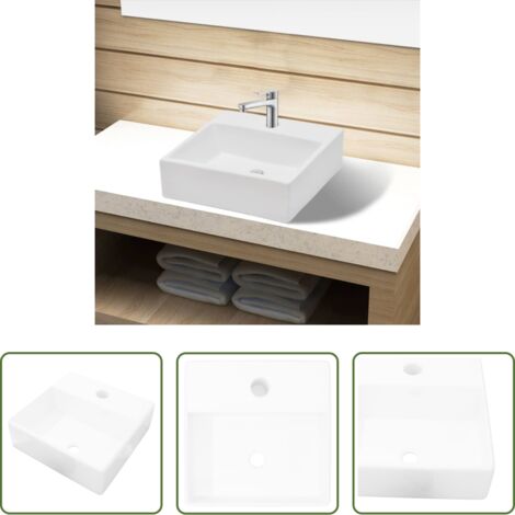 Lavabo quadrato -  Lavandino Bagno in Ceramica Bianca Quadrato con Foro Rubinetto