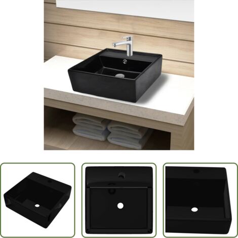 Lavabo quadrato - Lavandino in Ceramica Nera Quadrato con Foro Rubinetto/ Trabocco