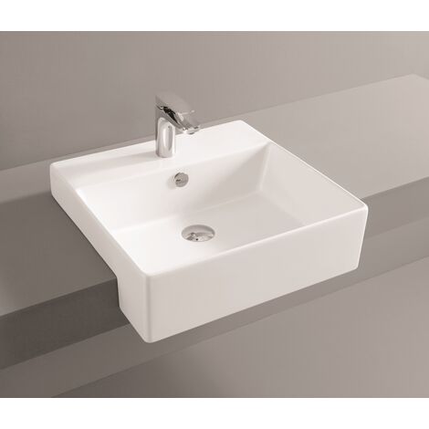 Lavabo Quadro semincasso cm. 50x48 in ceramica bianco lucido di