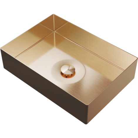 Lavabo Rectangulaire à Poser en Acier Inoxydable Granitan Laja Or Rose avec Bonde Click-Clack - 1 Pièce