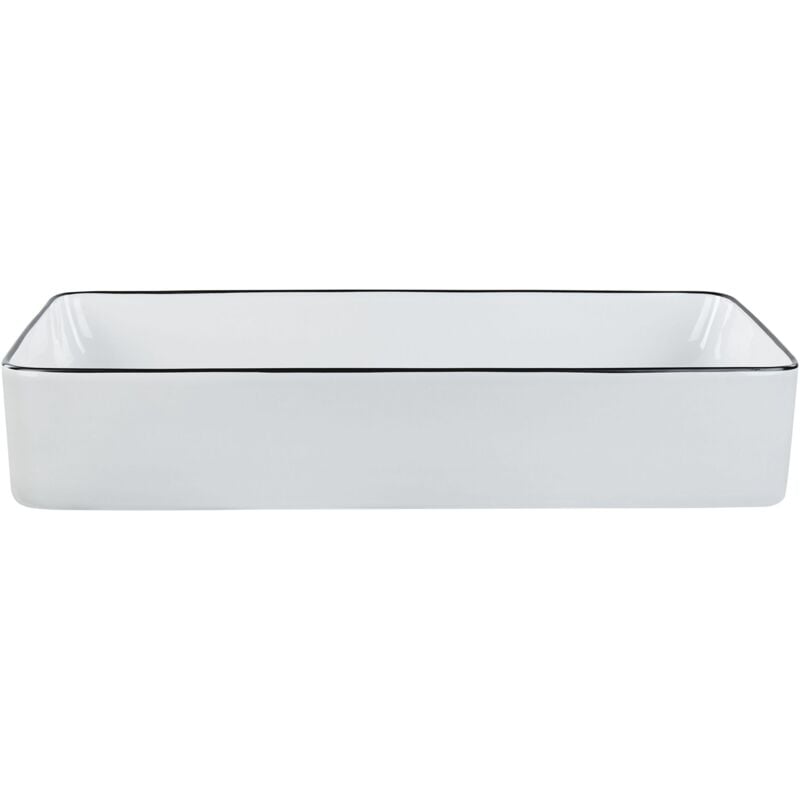 Beliani - Lavabo Rectangulaire en Céramique 61 x 35 cm Brillant Vasque Comptoir Classique Blanc avec Bord Noir Xert