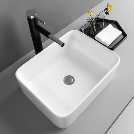 KEEPBUYING Lavabo Rectangulaire Moderne en Céramique, Évier de Salle de Bain, Bac à Laver Blanc, 400x300x135mm