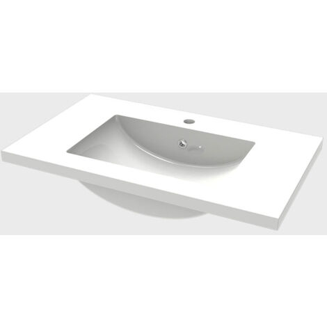 Lavabo rectangulaire, Salle de bain,avec trou pour robinet et trop-plein, Dimensions : 81 cm (L) x 17.5 cm (H) x 47 cm (P),blanc