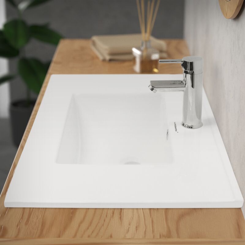 

Lavabo rectangular baño cerámica pila empotrado sobre encimera aseo 810 x 465 mm