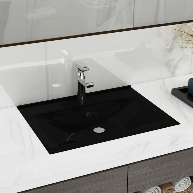 

Lavabo rectangular cerámica orificio de grifo negro 60x46 cm