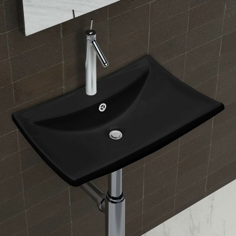 

Lavabo rectangular ceramica orificio de grifo y desague negro