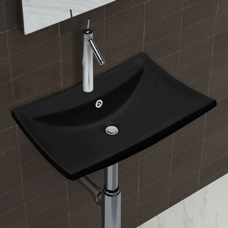 

Lavabo rectangular cerámica orificio de grifo y desagüe negro