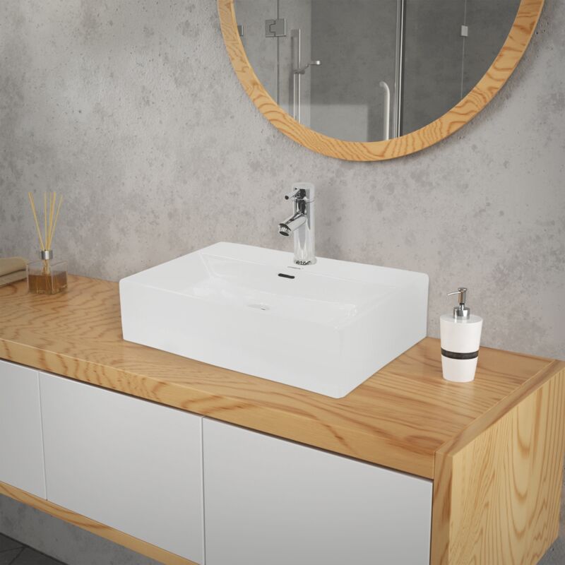 

Lavabo rectangular baño cerámica pila lavamanos sobre encimera aseo 515 x 360mm