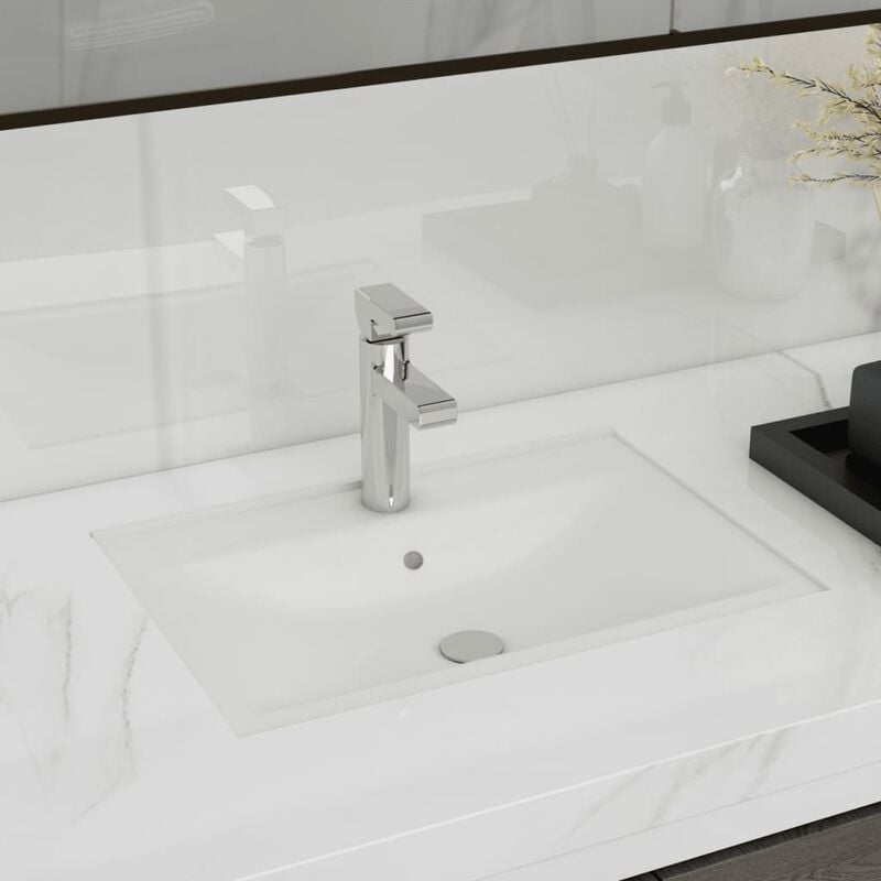 

Lavabo rectangular de cerámica hueco de grifo/desagüe blanco