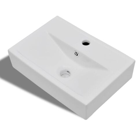 Lavabo rectangular de cer/ámica con desag/üe negro y blanco para lavabo de ba/ño con desag/üe negro