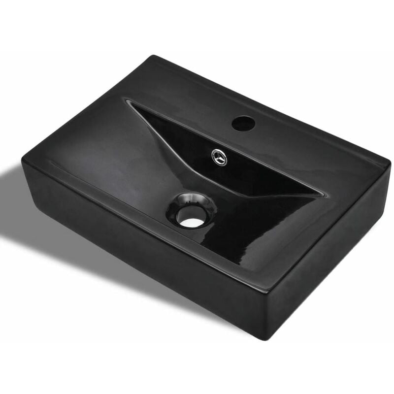 

Lavabo rectangular de cerámica hueco de grifo/desagüe negro