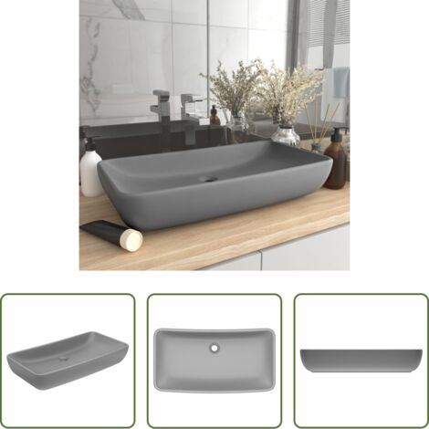 Lavabo rectangular -  Lavabo de lujo de cerámica rectangular gris claro mate 71x38 cm