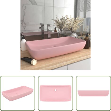 Lavabo rectangular -  Lavabo de lujo rectangular de cerámica rosa mate 71x38 cm