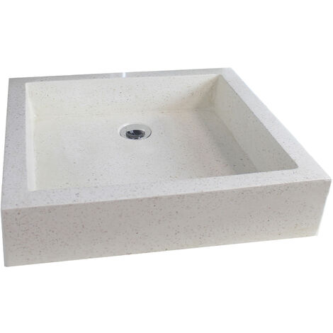 ONDEE Lavabo rectángulo para colocar TIMBRE - 60cm - Terrazzo - Sin rebosadero - Gris