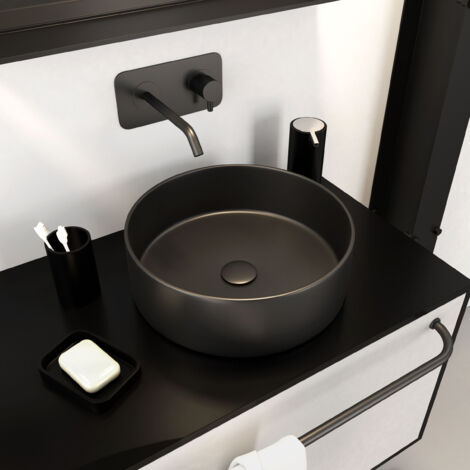 Lavabo redondo de ceramica negra - 36 cm x 11.5 cm - ROUNDY DARK