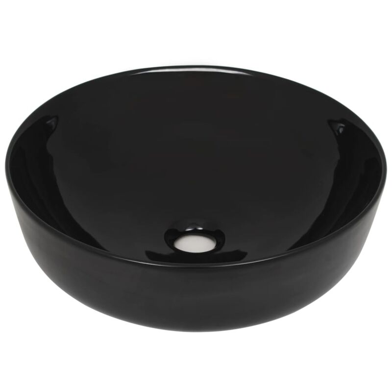 

vidaXL Lavabo redondo de cerámica negro 41,5x13,5 cm - Negro