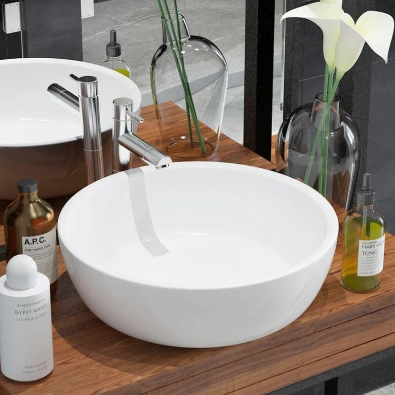 

Lavabo redondo de cerámica blanco 42x12 cm - Blanco