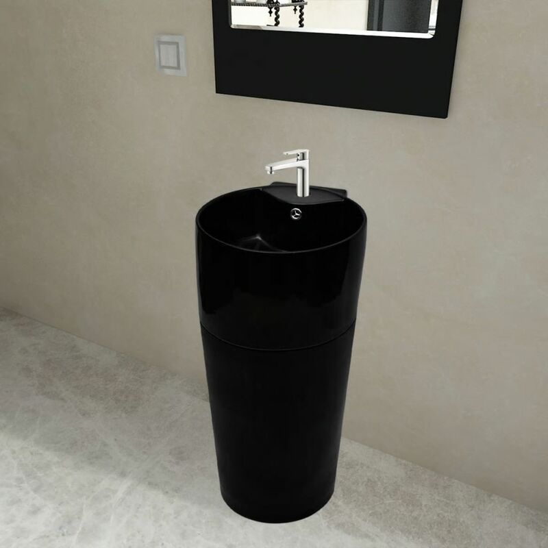 

Lavabo redondo de ceramica con orificio de grifo/desague negr