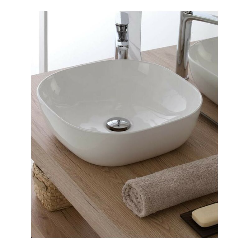 

Lavabo redondo de encimera Ø42.5 cm en cerámica blanca brillante | Blanco - Standard