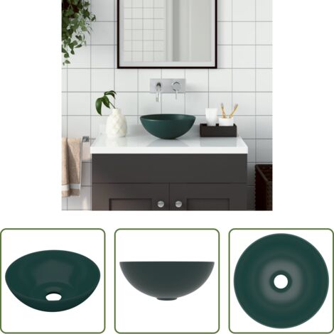 Lavabo redondo -  Lavabo de cuarto de baño redondo cerámica verde oscuro