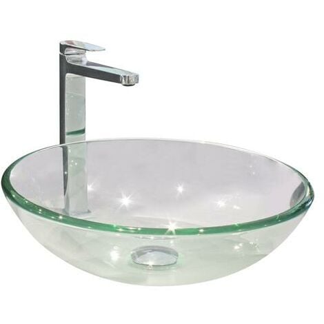 ONDEE Lavabo redondo para colocar MITRA - Transparente - 42cm - Vidrio - Sin rebosadero