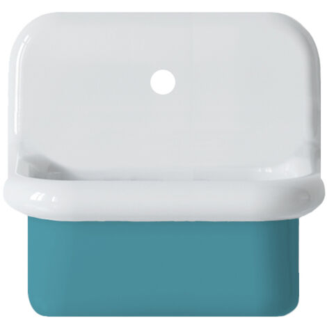 Lavabo rétro céramique 45 cm – Mini profondeur – Trop plein – 3 percements pour mitigeur – Garantie 25 ans – Bleu Provence
