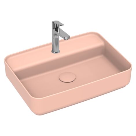 Lavabo rettangolare da appoggio senza troppo pieno in ceramica con foro rubinetto - Salmone Opaco