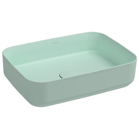 Lavabo rettangolare da appoggio senza troppo pieno in ceramica senza foro rubinetto - Menta Opaco