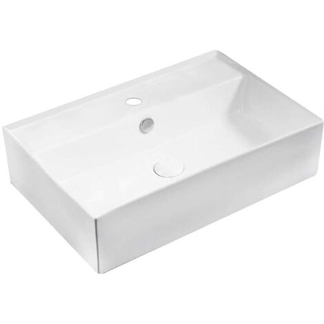 Lavabo rettangolare da appoggio&ampquotLA 52&ampquot dimensioni 59,5 x 40 cm in ceramica con foro per rubinetteria e troppo pieno, bianco