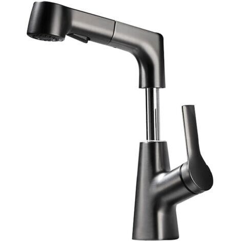 Lavabo Robinet extractible, mitigeur chaud et froid Salle de bain Mitigeur laiton, gris