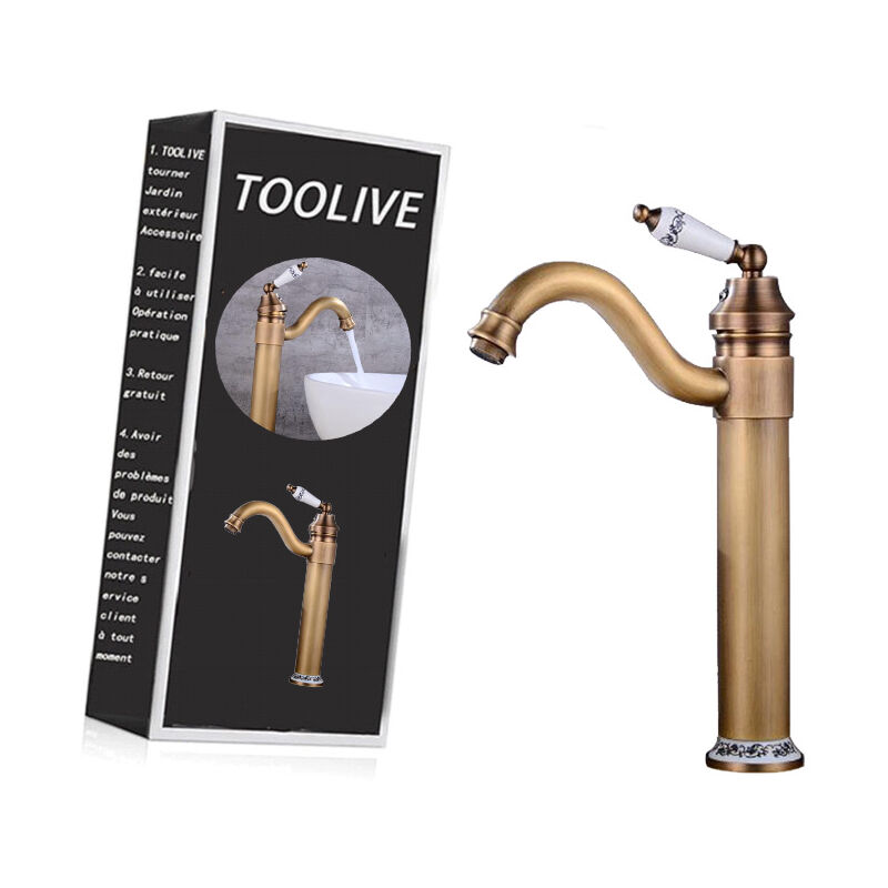 Deckon - Lavabo Robinet Laiton Haut, Robinet Salle de Bain avec Bec Haut Pivotant à 360° Mitigeur Lavabo, Chaude et Froide RéGlable de Mitigeur