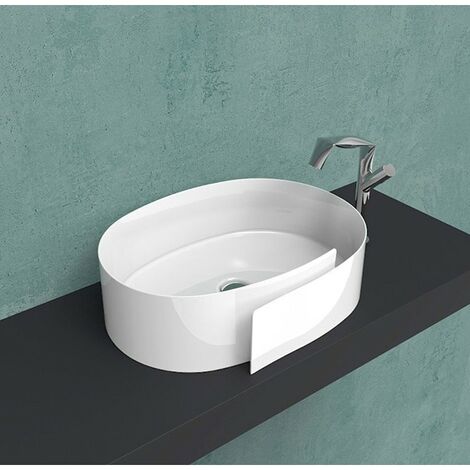 Lavabo Roll appoggio 56x42 ovale in ceramica bianco lucido di