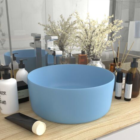 Lavabo rond à poser de luxe Lavabo Vasque salle de bain Bleu clair mat 40x15 cm Céramique