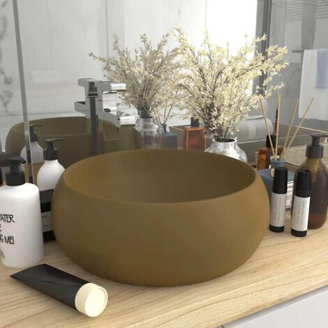 Lavabo rond à poser de luxe  Lavabo Vasque salle de bain  Crème mat 40x15 cm Céramique