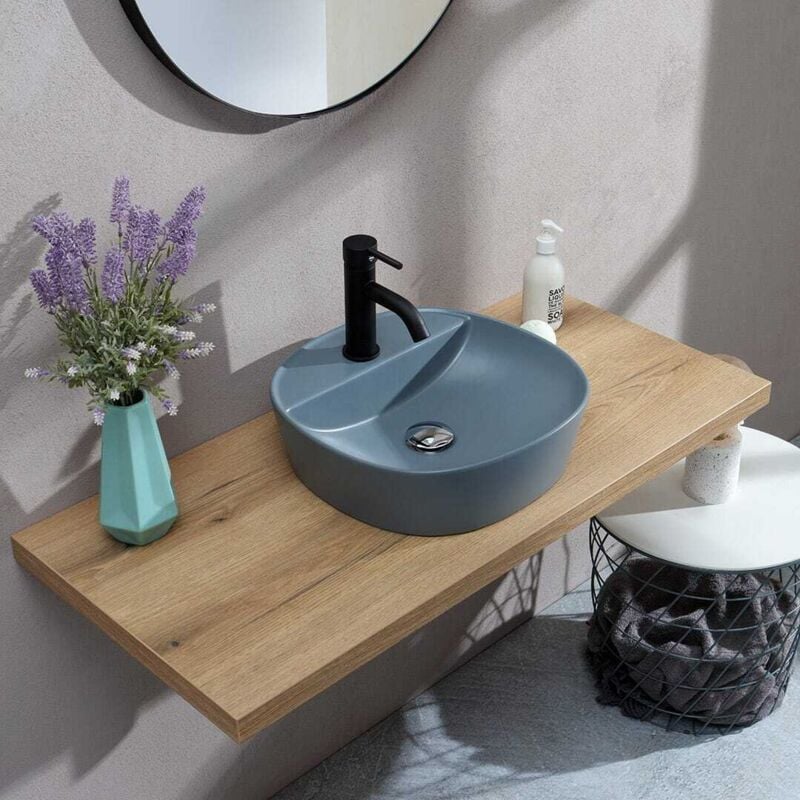 Lavabo Rond à Poser Gris Bleuté
