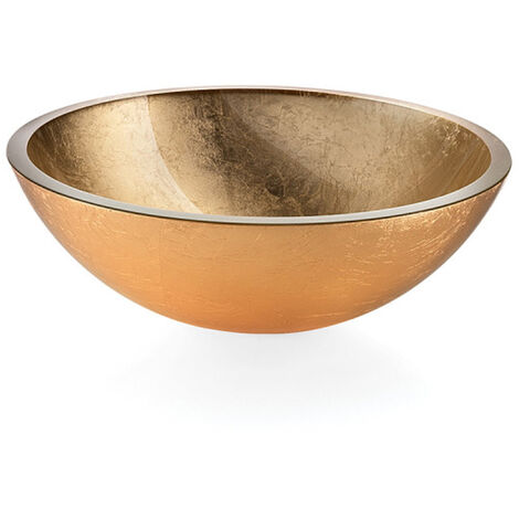 Lavabo rond à poser Lineabeta Acquaio en verre avec finition à la feuille d'or sans vidage, diamètre 40 cm
