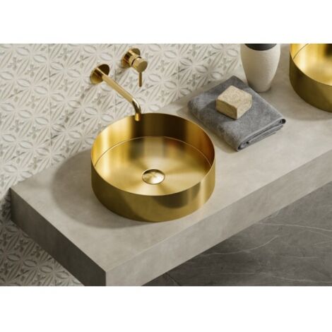 Lavabo rond à poser VENUS 38x38x11 cm en acier inoxydable doré