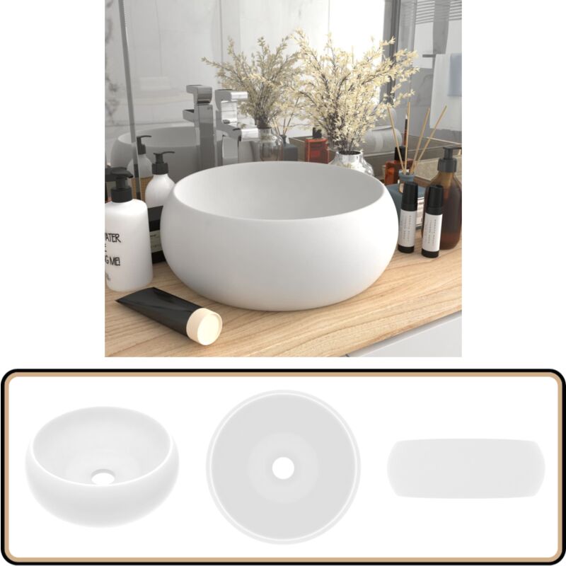 Vidaxl - Lavabo rond de luxe Blanc mat 40x15 cm Céramique - Lavabo Rond - Lavabo Blanc - Lavabo Céramique - Lavabo Salle De Bain - Meuble Salle De